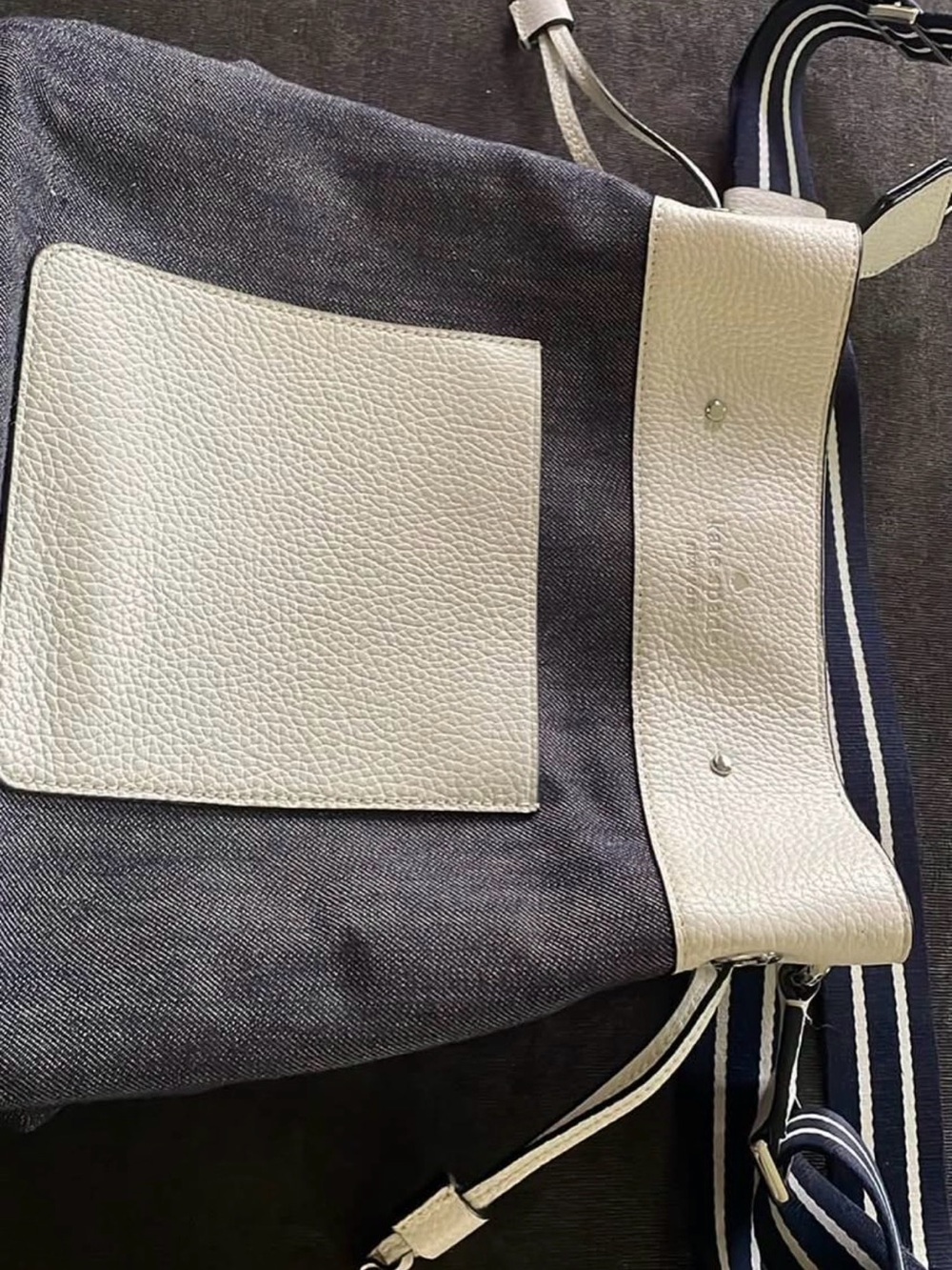 Kate Spade Canvas and Leather Contrast Crossbody Bag in Navy and White